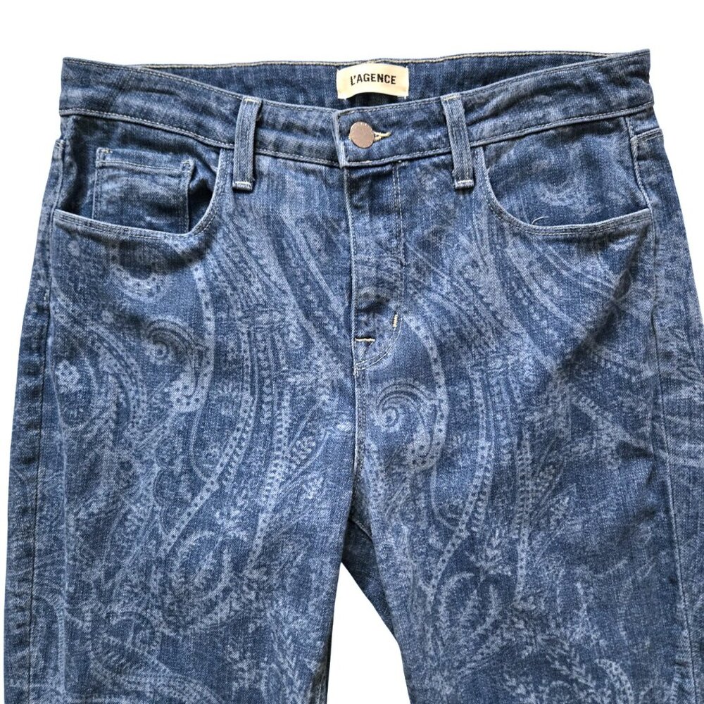 L’Agence Stassi High Rise Jeans 29 Sleek Baby Boot Blue Paisley - Picture 6 of 14
